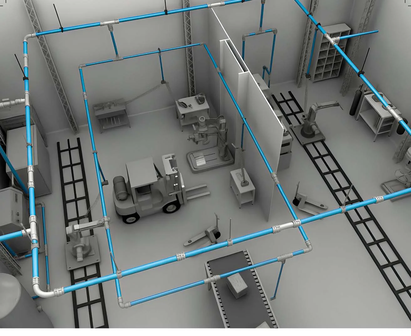 SecureAir modular compressed-air piping layout installed in a factory in Qatar
